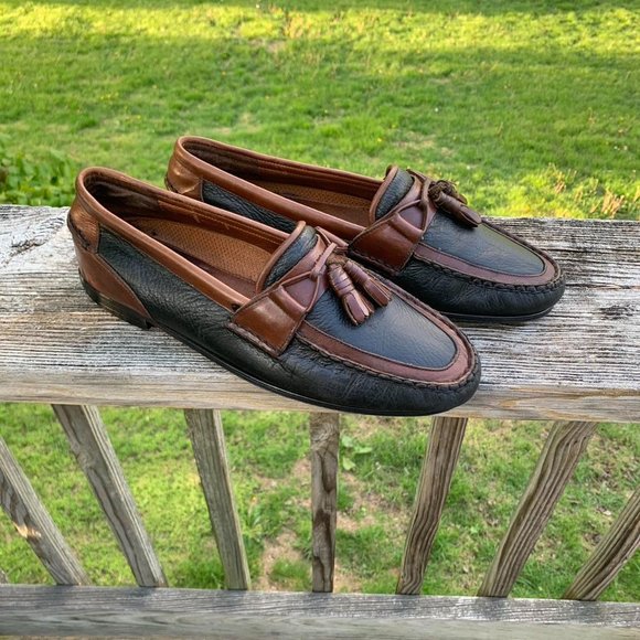 Black and Brown Paneled Florsheim Leather Tasseled Loafers supple 10.5 D main image 7